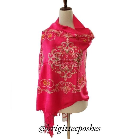 HANDMADE Embroidered Sequined Designed Pink Shawl - Picture 1 of 13
